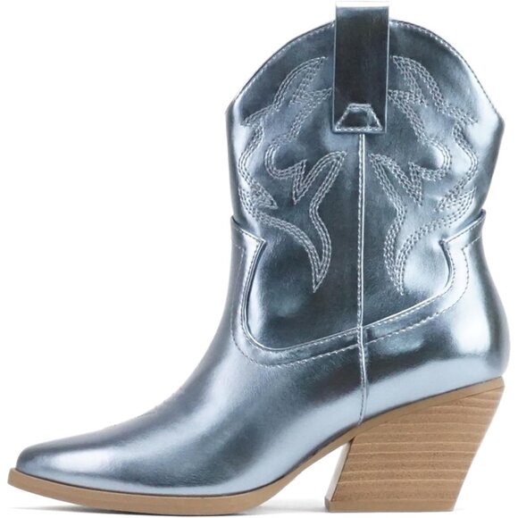 Blazing Ankle Boot Women Sliver Imitation Suede Pointe Toe Low Heel - Picture 2 of 4